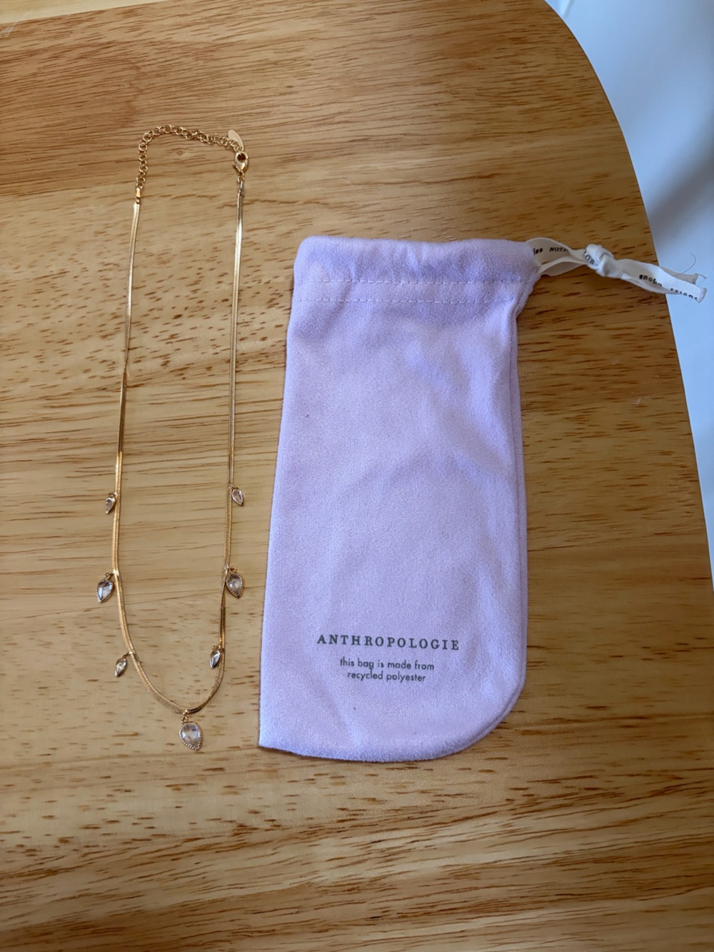 Anthropologie Floater Charm Gold Herringbone Necklace